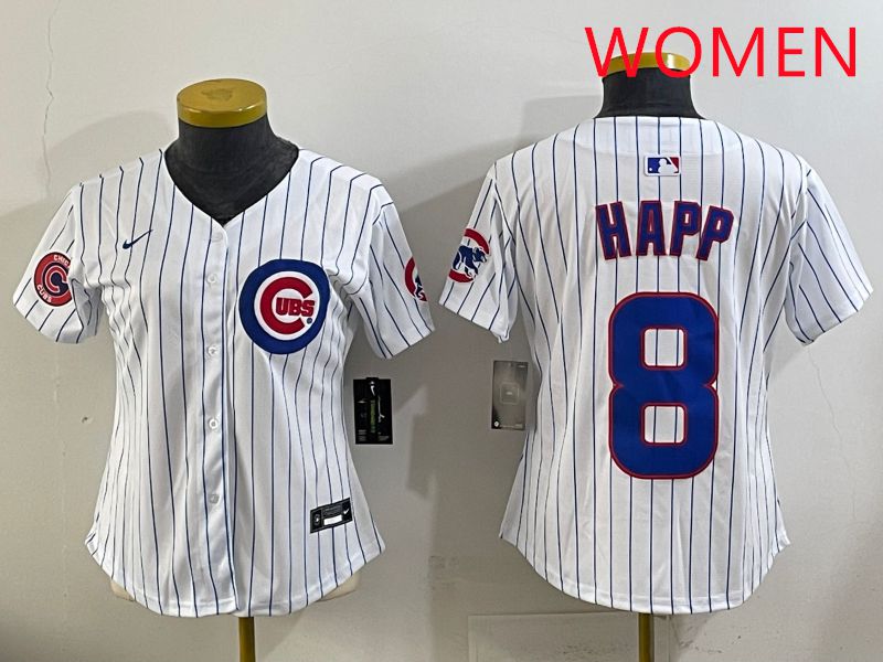 Women 2025 Chicago Cubs #8 Happ White Stripe Game Nike MLB Jersey style 5